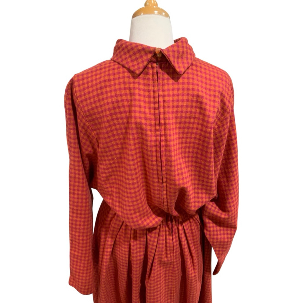 Vntg 60’s Women's homemade Long Sleeve wool Dress pink & Orange Gingham Volup - Picture 6 of 10